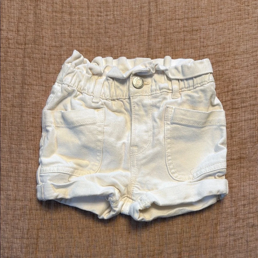 Kids White Elastic-Waist Cotton Shorts